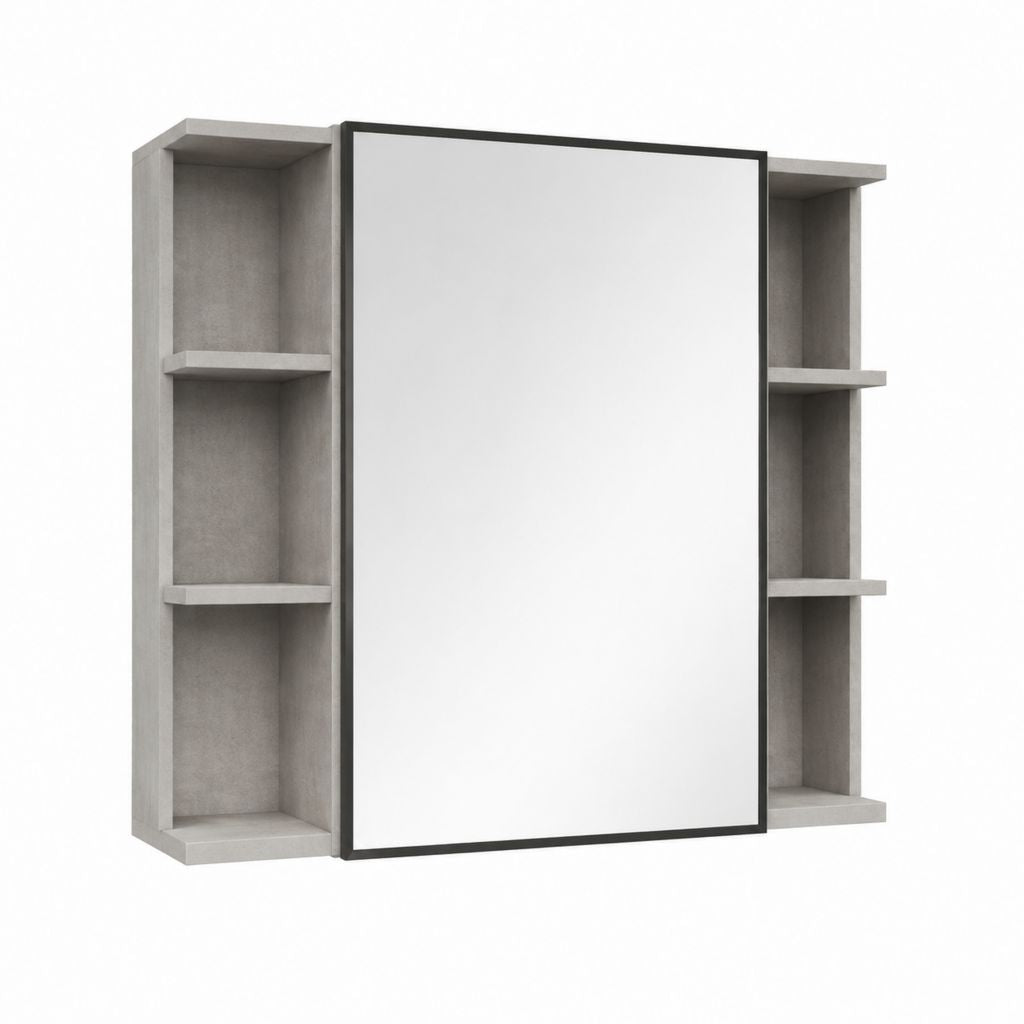 Spiegelschrank mit offenen Ablagen Grau Spanplatte rechteckig 80 x 90 x 15 cm