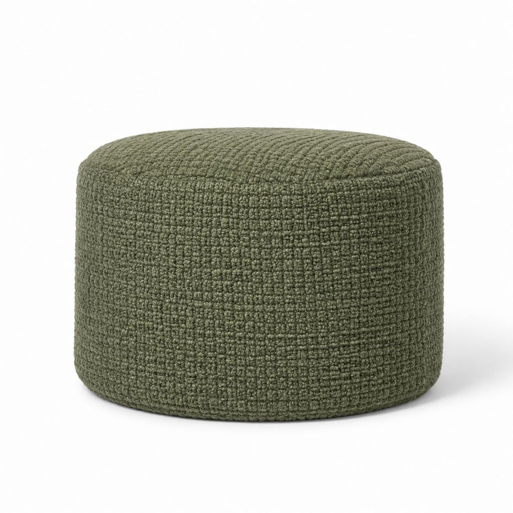 Runder Fußhocker Olivgrün mit Polyester-Strickbezug Ø 45 x 35 cm