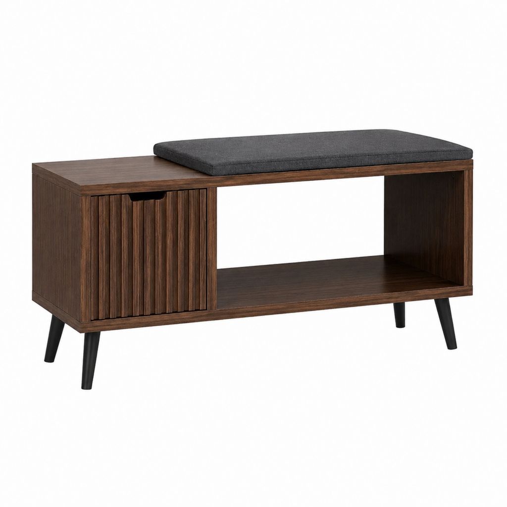 Schuhschrank Schuhbank dunkelbraun aus MDF mit PVC-Folierung und Polyesterkissen 100 x 35 x 50 cm
