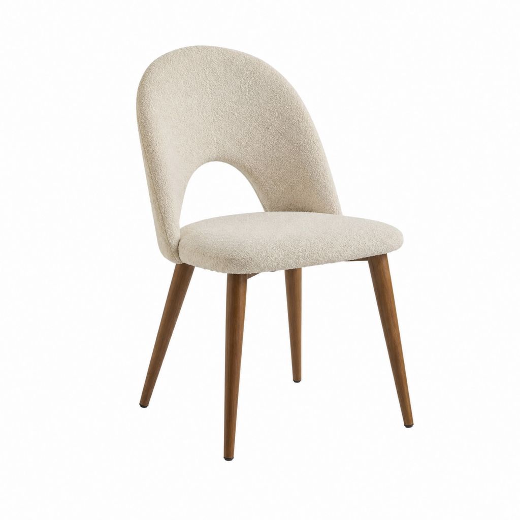 Esszimmerstuhl Beige mit Bouclébezug und Massivholzbeinen 49 x 56 x 82 cm