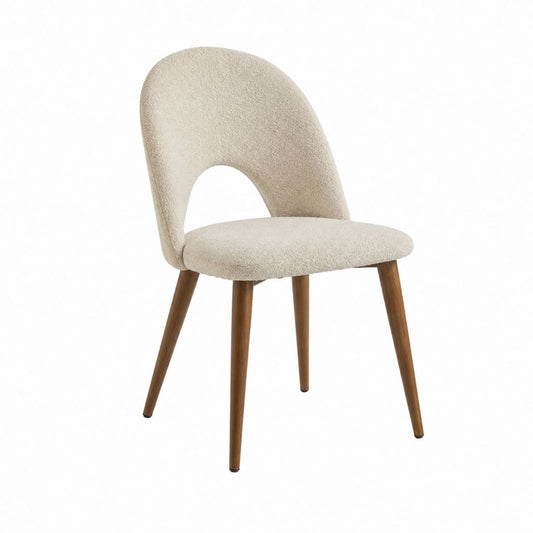 Esszimmerstuhl Beige mit Bouclébezug und Massivholzbeinen 49 x 56 x 82 cm
