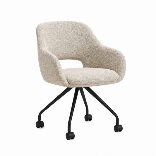 Drehbarer Esszimmerstuhl Beige mit Polyester-Bouclébezug und Stahlgestell 60 x 60 x 85 cm
