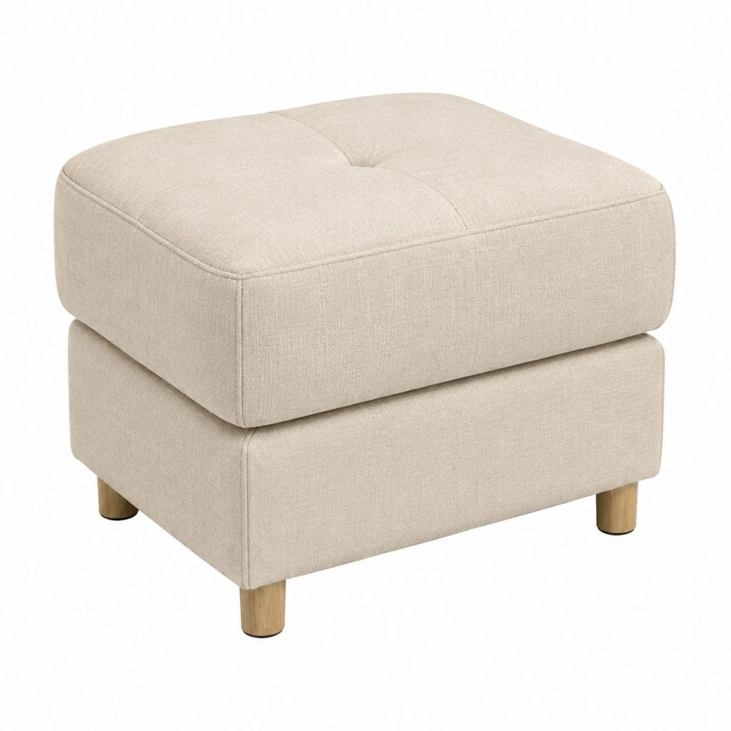 Fußhocker Beige mit Polyesterbezug und Massivholzfüßen quadratisch 60 x 60 x 45 cm
