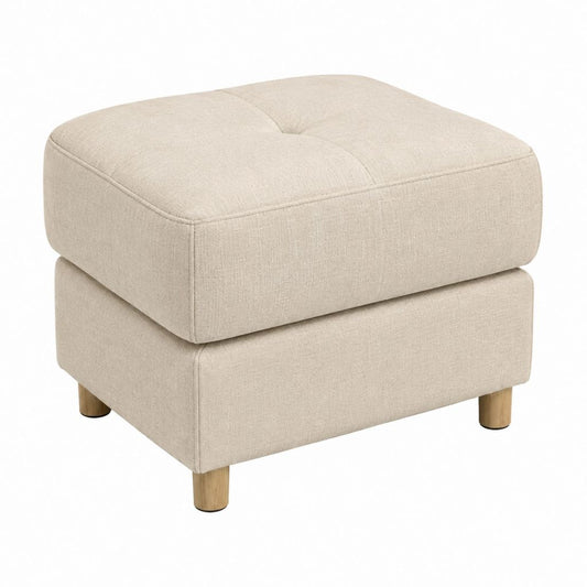 Fußhocker Beige mit Polyesterbezug und Massivholzfüßen quadratisch 60 x 60 x 45 cm