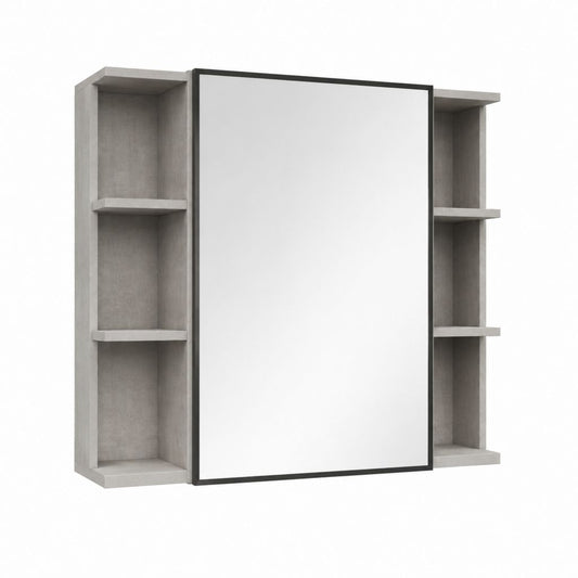 Spiegelschrank mit offenen Ablagen Grau Spanplatte rechteckig 80 x 90 x 15 cm