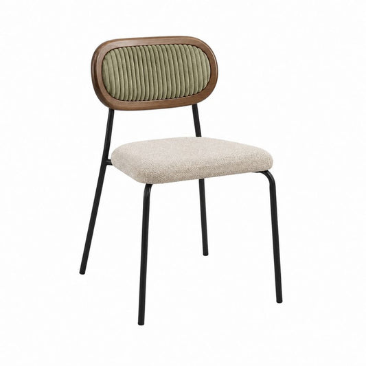 Esszimmerstuhl mit gepolsterter Rückenlehne Olivgrün Beige Walnussfurnier Stahl 47 x 55 x 82 cm