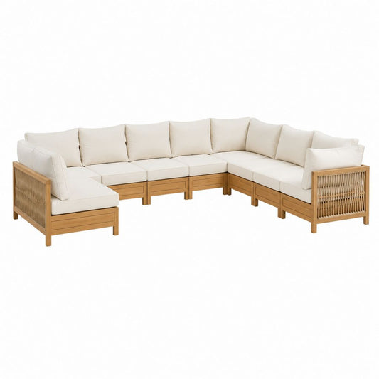 Gartenlounge Ecksofa 7-Sitzer Natur Creme Akazien-Massivholz L-Form 330 x 250 x 75 cm
