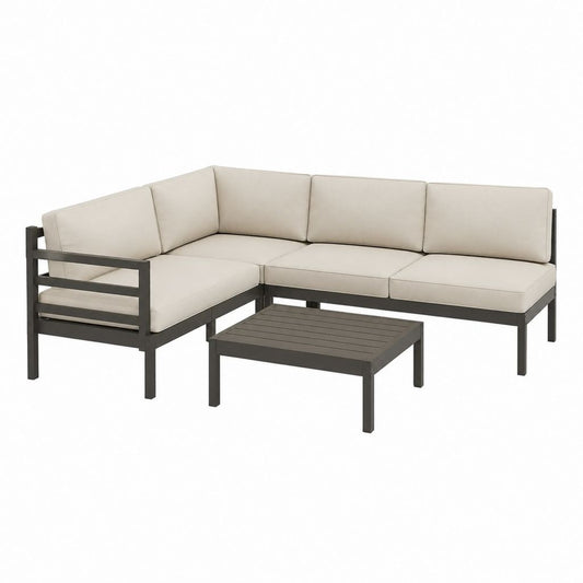 Gartenlounge Ecksofa-Set 4-Sitzer Beige Aluminium Rechteckig 250 x 190 x 65 cm