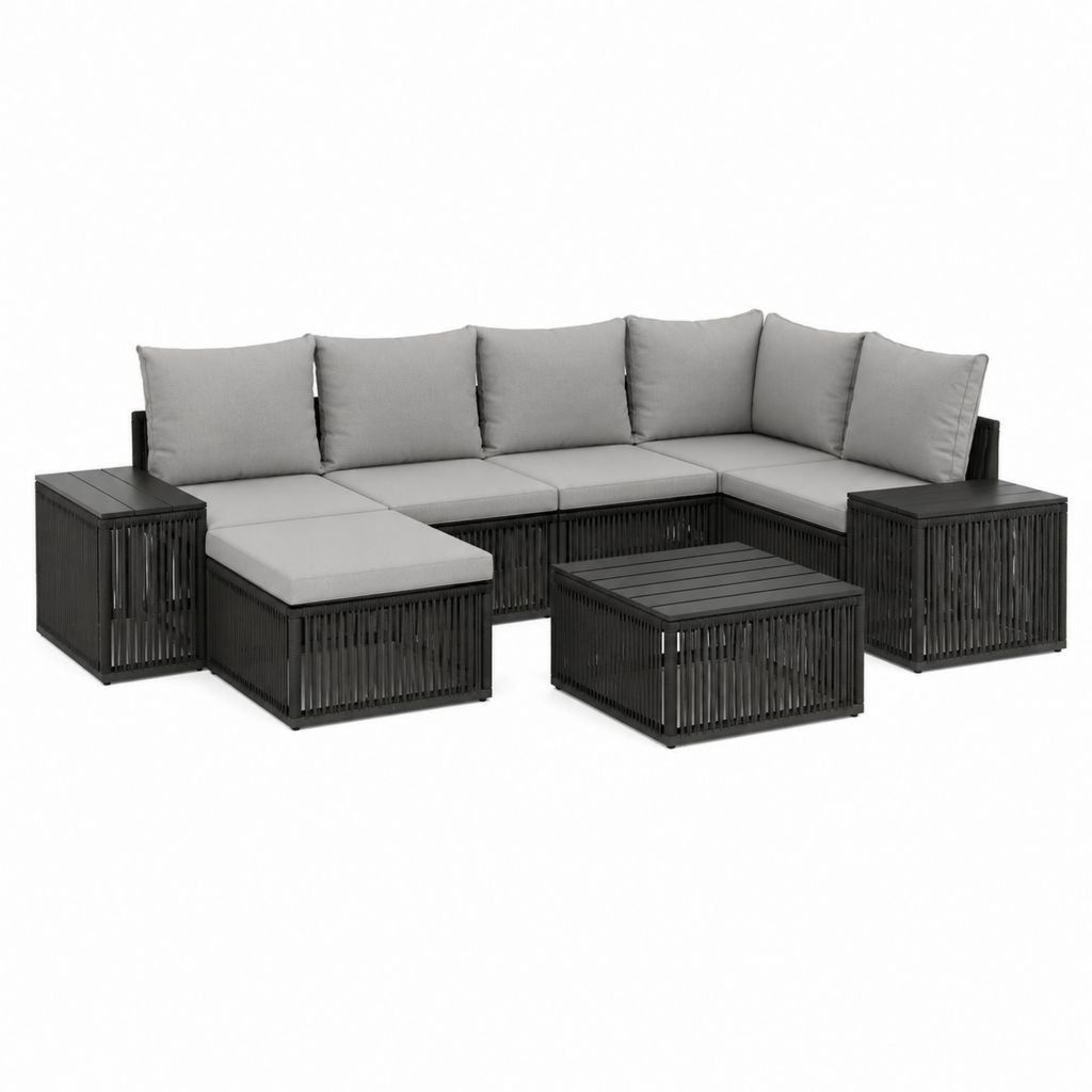 Gartenlounge-Set L-Form Schwarz Grau Aluminium PE-Geflecht 285 x 215 x 70 cm mit Couchtisch 70 x 70 x 35 cm