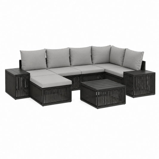 Gartenlounge-Set L-Form Schwarz Grau Aluminium PE-Geflecht 285 x 215 x 70 cm mit Couchtisch 70 x 70 x 35 cm