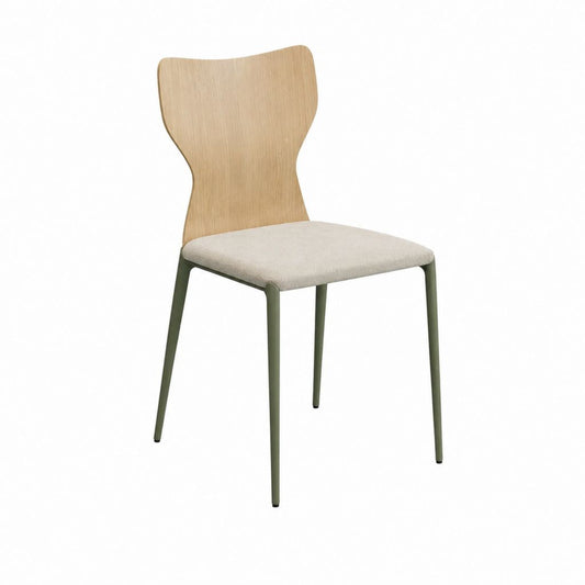 Esszimmerstuhl Beige mit Eichenfurnier Rückenlehne und Polyesterbezug 45 x 52 x 82 cm