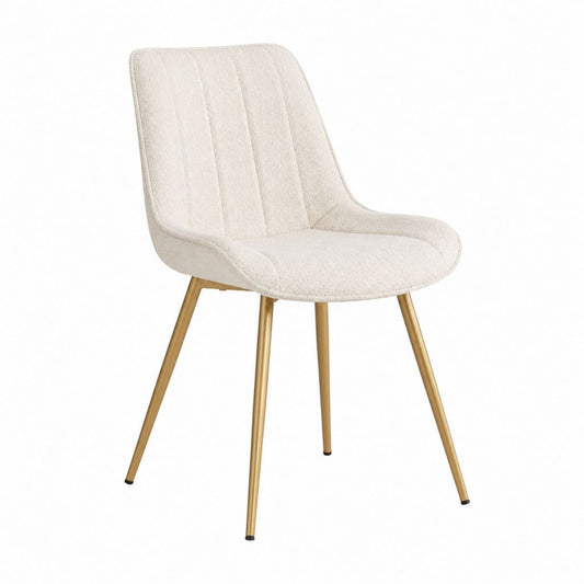 Esszimmerstuhl Creme mit Polyester Bouclé Bezug und Stahlbeinen in Gold 56 x 60 x 82 cm