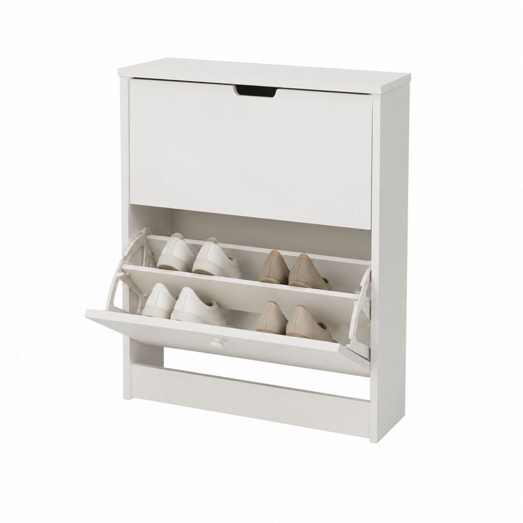 Schuhschrank mit 2 Klappfächern Weiß Spanplatte rechteckig 80 x 30 x 120 cm
