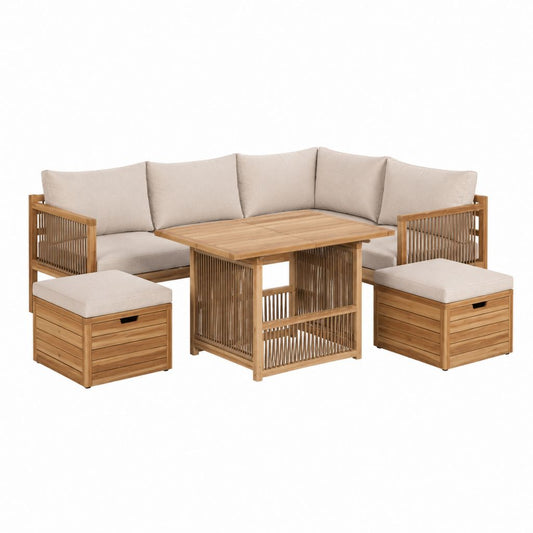 Gartenlounge Set Ecksofa Natur Akazien-Massivholz L-Form 5-teilig 200 x 200 cm