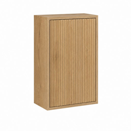 Badezimmerschrank Eicheoptik MDF rechteckig mit geriffelter Tür 60 x 30 x 100 cm
