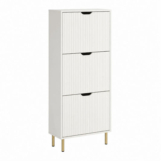 Schuhschrank Weiß aus MDF mit 3 Klappen 60 x 35 x 120 cm