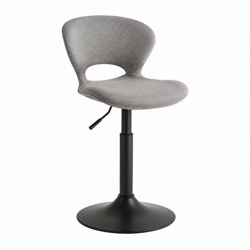 Barhocker mit Rückenlehne Grau Polyester Mikrofaser Rund höhenverstellbar 48 x 52 x 88-108 cm